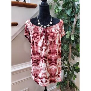 Sauci Plus Women's Tie Dye Polyester Square Neck Short Sleeve Pullover Blouse 2X